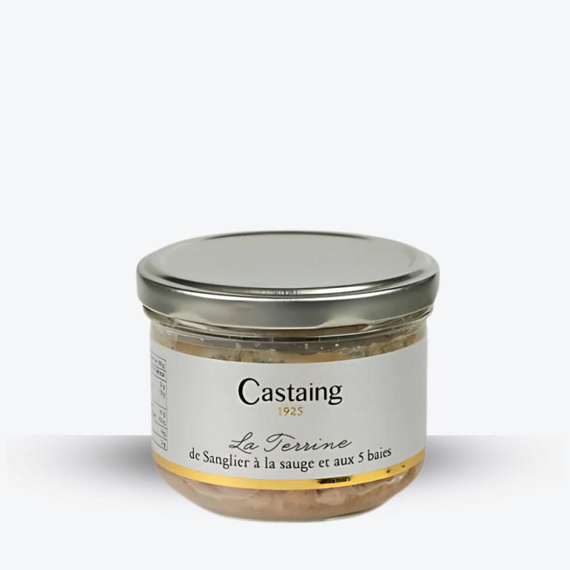 Terrine de Sanglier à la Sauge et aux 5 Baies (180gr) - Maison Castaing - Etiquette