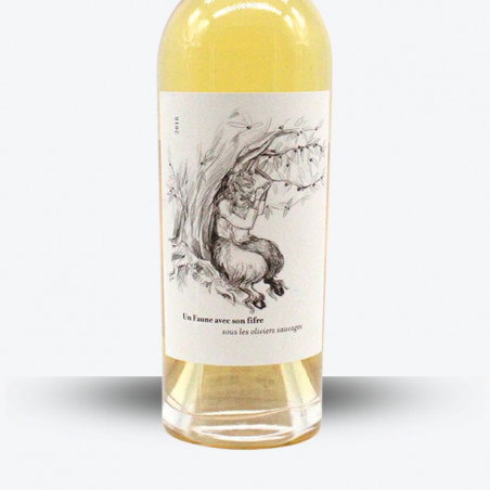 Un Faune avec son Fifre sous les oliviers sauvages Blanc 2019 - Domaine du Clos des Fées - étiquette